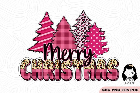 Pink Merry Christmas Trees SVG PNG Review